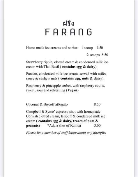 farang menu|Farang London Restaurant